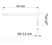 Klucz imbusowy 2,5 mm 100 sztuk, typ L, hartowany - 2