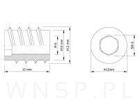 Mufa M6 X 15 mm, wkręcana na imbus - 3