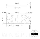 Zawias maszynowy do wkładek stołu 6 otworowy, 80 x 30 mm, czarny - 2