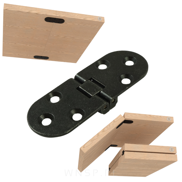 Zawias maszynowy do wkładek stołu 6 otworowy, 80 x 30 mm, czarny