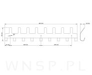 Wieszak 484 mm z 17 uchwytami, haczykami, kolor biały przykręcany - 2