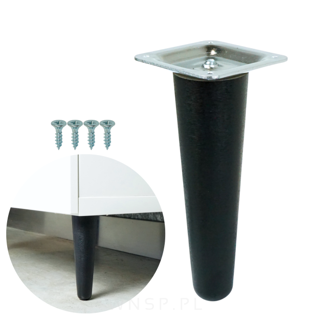 Noga bukowa prosta UNIQ 10 cm z blachą montażową, czarna