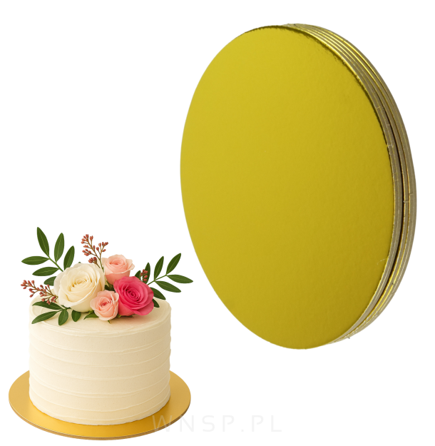 Podkład pod tort 5 sztuk Ø 26 cm okrągły, dekoracja na urodziny gruby sztywny złoty/srebrny