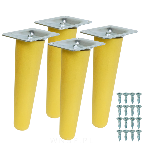 4x Noga bukowa skośna UNIQ 15 CM z blachą montażową