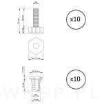 10x Zestaw Stopka meblowa regulator do mebli, nóżka do mebli M6 x 20 z mufą - 2
