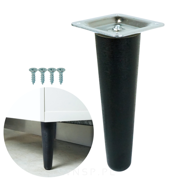 Noga bukowa prosta UNIQ 12 cm z blachą montażową, czarna