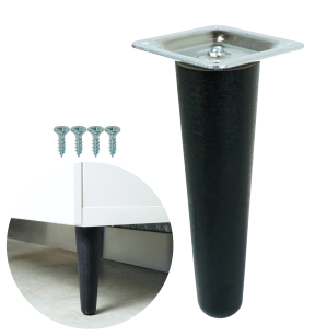 Noga bukowa prosta UNIQ 12 cm z blachą montażową, czarna