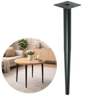 Noga stalowa prosta stożek 45 cm, z blachą montażową, czarna matowa