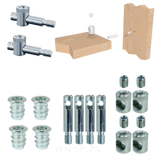 Złącze meblowe do otworu fi 10 mm, zestaw 4 złącz