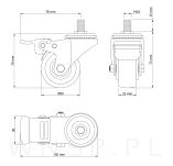 Kółko obrotowe z hamulcem Ø 50 mm, gumowane czarne z trzpieniem M10 x 15 mm - 3