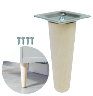 Noga bukowa prosta UNIQ 15 cm z blachą montażową, surowa