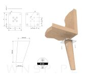 Nogi dębowe 8 CM skośne nóżki drewniane stożek zestaw z blachami, wkrętami - 2