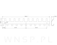 Wieszak 600 mm z 21 uchwytami, haczykami, kolor biały przykręcany - 2