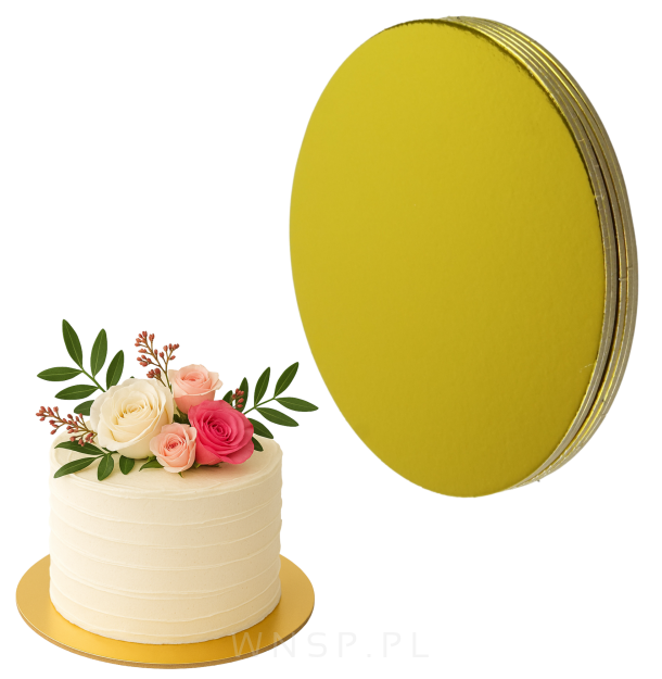Podkład pod tort 5 sztuk Ø 20 cm okrągły, dekoracja na urodziny gruby sztywny złoty/srebrny