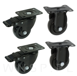 Zestaw kółek Ø 75 mm, gumowane czarne z hamulcem i podstawą w kolorze czarnym - 3