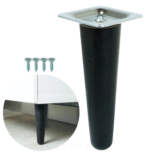 Noga bukowa prosta UNIQ 15 cm z blachą montażową, czarna