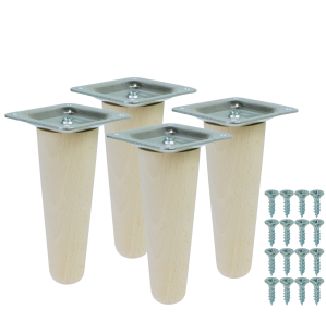 4x Noga bukowa prosta UNIQ 8 CM z blachą montażową