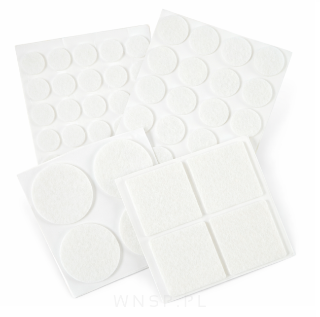 PODKŁADKI FILCOWE POD KRZESŁA, MEBLE, NOGI SAMOPRZYLEPNE ZESTAW 53 SZT BIAŁY FILC