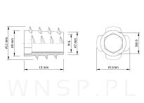 Nakrętka M6 X 13 mm - mufa do drewna typ NC - 3