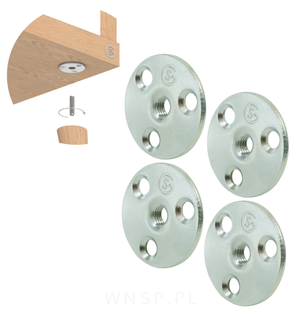 Blacha, płytka mocująca M8 do nogi meblowej 4 sztuki, fi 40 mm, mocowanie nóżki