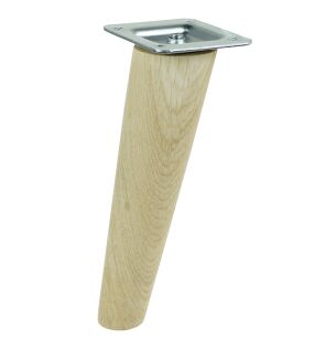 Noga dębowa skośna, stożek 20 cm surowa z blachą montażową