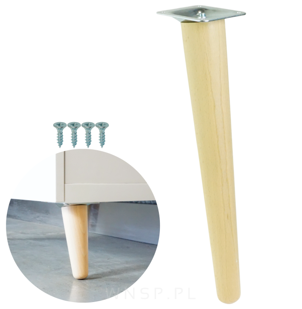 Noga bukowa skośna UNIQ - 40 cm z blachą montażową