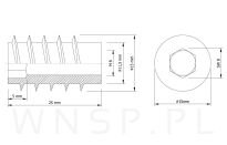 Mufa M8 X 25 mm, wkręcana na imbus - 3