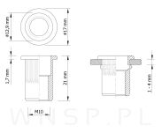 Nitonakrętka M10 x 21 MM, ryflowana z kołnierzem - 2