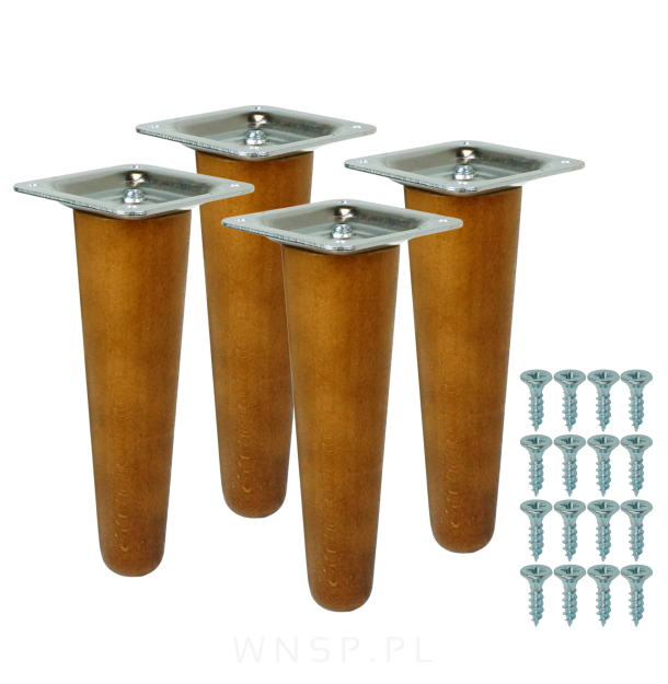 4x Noga bukowa prosta UNIQ 8 CM z blachą montażową