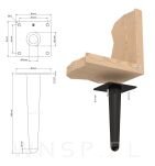 Noga stalowa prosta stożek 40 cm, z blachą montażową, czarna matowa - 5