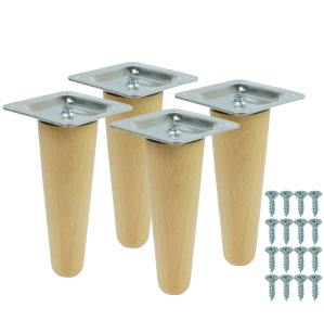 4x Noga bukowa prosta UNIQ 12 CM z blachą montażową