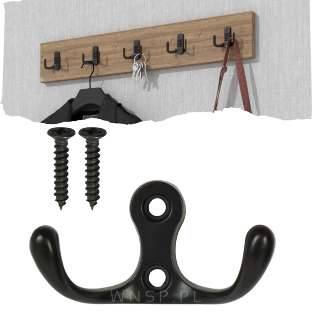 Haczyk 2 ramienny wieszak przykręcany, typ Madera, czarny