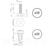 Stopka meblowa regulator do mebli zestaw 10 sztuk, nóżki do mebli M6 z gniazdem - 2