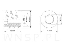 Mufa M6 X 12 mm, wkręcana na imbus - 3
