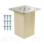 Noga bukowa 8 CM, nóżka drewniana buk kwadrat, zestaw z blachą i wkrętami - 5