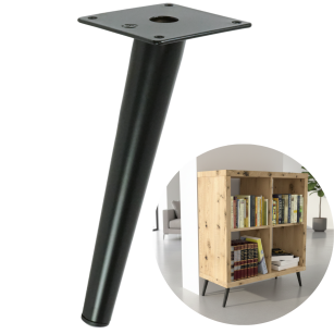 Noga stalowa skośna stożek 25 cm, z blachą montażową, czarna matowa