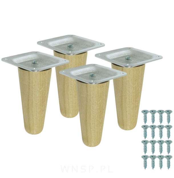 4x Noga dębowa prosta UNIQ 10 CM z blachą montażową
