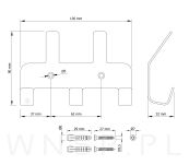 Wieszak 136 mm z 5 uchwytami, haczykami, kolor biały przykręcany - 2