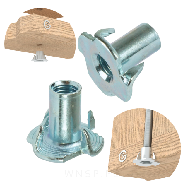 Nakrętka pazurkowa M6 x 15 mm, kłowa stalowa 100 sztuk kotwa wbijana do drewna