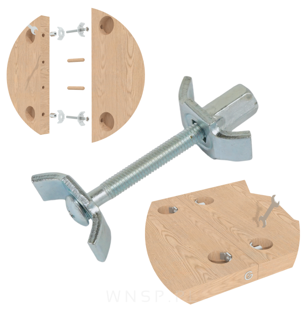 Złącze śrubowe meblowe 65 mm, połączenie blatu, łącznik do blatów roboczych