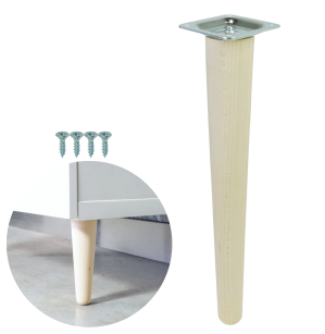 Noga bukowa prosta UNIQ 30 cm z blachą montażową, surowa