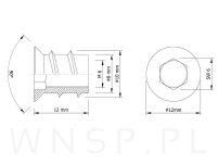 M6 X 12 mm- Mufa wkręcana do drewna - 3