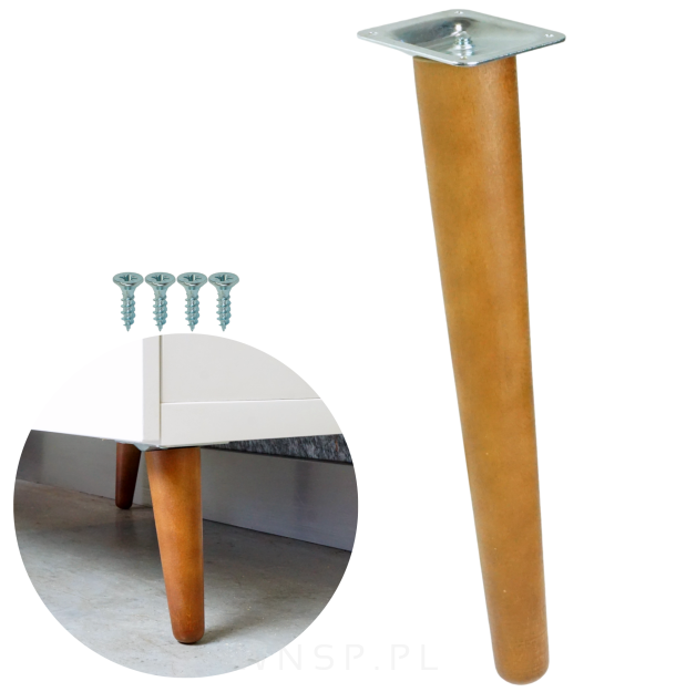 Noga bukowa skośna UNIQ - 40 cm z blachą montażową