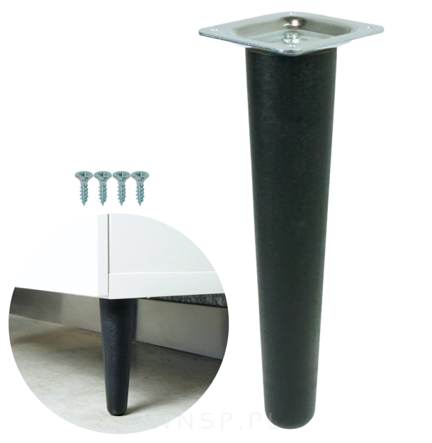 Noga bukowa prosta UNIQ 25 cm z blachą montażową, czarna