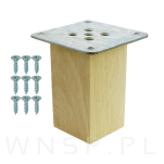 Noga dębowa 8 CM, nóżka drewniana dąb kwadrat, zestaw z blachą i wkrętami - 5