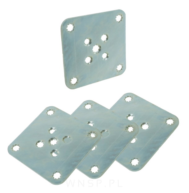 Płytka mocująca do nóg 4 sztuki, 82 x 82 x 2,5 mm, stal, ocynk biały