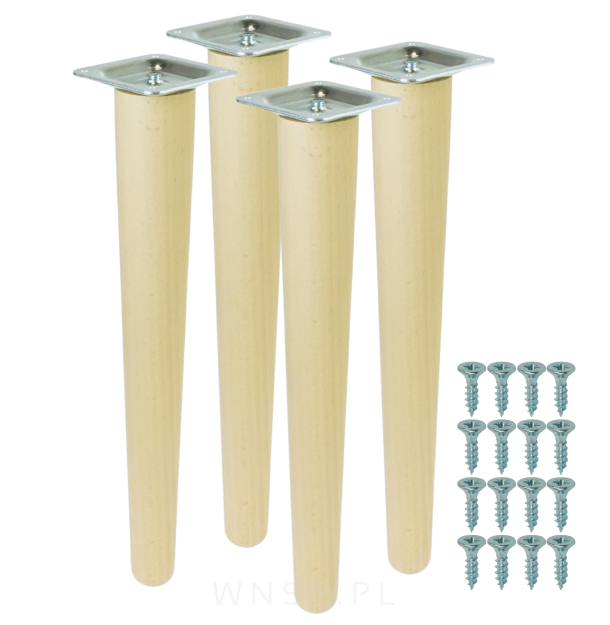 4x Noga bukowa prosta UNIQ 30 CM z blachą montażową