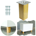 Nogi dębowe 12 CM lakierowane, nóżki kwadratowe drewniane dąb, zestaw z blachami i wkrętami - 5