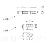 Złącze meblowe połączenie mimośrodowe 100 kpl. zaczep 28 mm, komplet złącza do mebli - 2