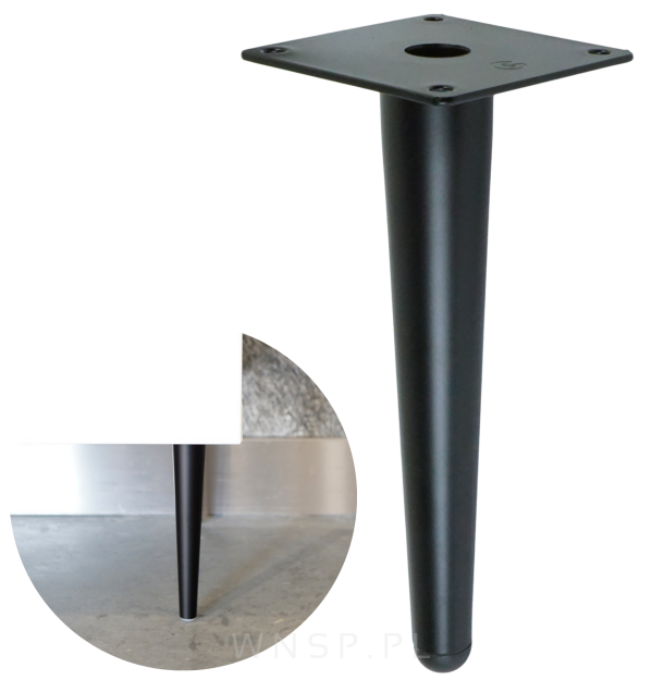 Noga stalowa prosta stożek 20 cm, z blachą montażową, czarna matowa